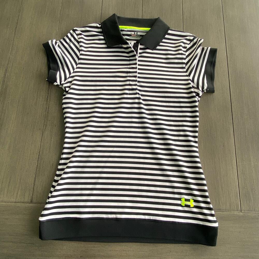 Under Armour HeatGear Tee • Black/White Stripe • Women’s XS • Stretch